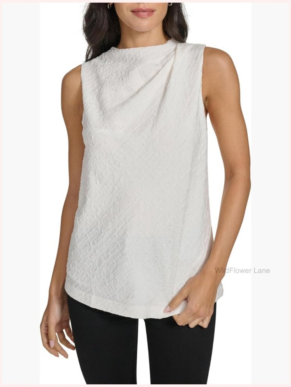 Sleeveless Blouse in Cream Polyester Regular Fit Crew Neck Top